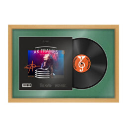 "AK Frames 25X17"" Country Pine Modern Vinyl Record Frame With Emerald Mount For 12 Inch Lp Cover & Disc - Overlapped Design" - thumbnail 1