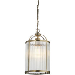 Loops Hanging Ceiling Pendant Light - Antique Brass Plate & Clear Ribbed Glass - 10W Led E27 - thumbnail 1