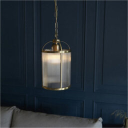 Loops Hanging Ceiling Pendant Light - Antique Brass Plate & Clear Ribbed Glass - 10W Led E27 - thumbnail 3