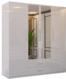 Sliding Wardrobes 4 u LTD Modern High-Gloss Mirrored Hinged Door Wardrobe With Storage Drawers (White, 160Cm) - thumbnail 2