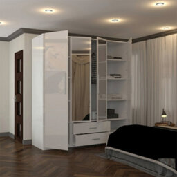 Sliding Wardrobes 4 u LTD Modern High-Gloss Mirrored Hinged Door Wardrobe With Storage Drawers (White, 160Cm) - thumbnail 3