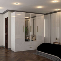 Sliding Wardrobes 4 u LTD Modern High-Gloss Mirrored Hinged Door Wardrobe With Storage Drawers (White, 160Cm) - thumbnail 1