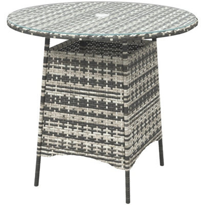 Patio Furniture Rattan Garden Table With Umbrella Hole, Grey - image 1
