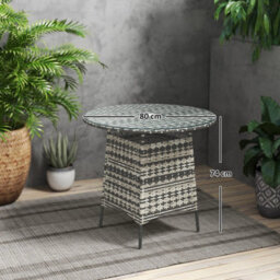 Patio Furniture Rattan Garden Table With Umbrella Hole, Grey - thumbnail 2