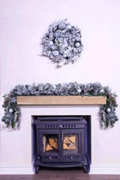 Christmas Tree World 180Cm Frosted Decorated Mixed Pine Garland With White Baubles
