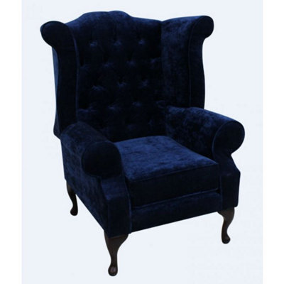 Chesterfield Fireside High Back Armchair Modena Deft Blue Velvet In Queen Anne Style - image 1
