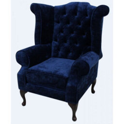Chesterfield Fireside High Back Armchair Modena Deft Blue Velvet In Queen Anne Style - thumbnail 2