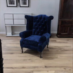 Chesterfield Fireside High Back Armchair Modena Deft Blue Velvet In Queen Anne Style - thumbnail 3