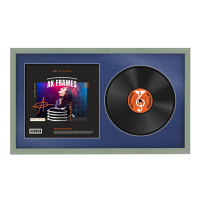 "30X17"" Green Classic Vinyl Record Frame With Blue Mount For 12 Inch Lp Album Cover & Disc - Ak Frames" - image 1