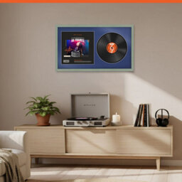 "30X17"" Green Classic Vinyl Record Frame With Blue Mount For 12 Inch Lp Album Cover & Disc - Ak Frames" - thumbnail 8