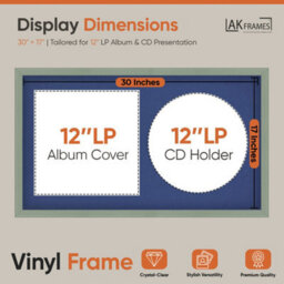 "30X17"" Green Classic Vinyl Record Frame With Blue Mount For 12 Inch Lp Album Cover & Disc - Ak Frames" - thumbnail 2
