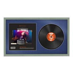 "30X17"" Green Classic Vinyl Record Frame With Blue Mount For 12 Inch Lp Album Cover & Disc - Ak Frames" - thumbnail 1