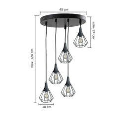 Luminosa Lighting Luminosa Selene Cluster Pendant Ceiling Light Black 5X E27 - thumbnail 2