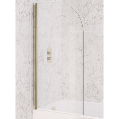 Aquarius Levaqua Curved 6mm Brushed Brass Hinged Bath Screen 1400 X 800mm Aq490111 - image 1