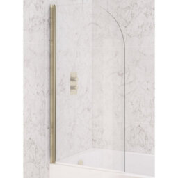 Aquarius Levaqua Curved 6mm Brushed Brass Hinged Bath Screen 1400 X 800mm Aq490111 - thumbnail 1