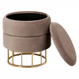 Wyld And Coco Round Storage Pouffe In Taupe Velvet With Gold Base, W37 X D37 X H42Cm - thumbnail 4
