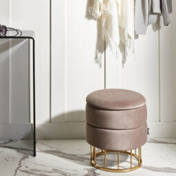 Wyld And Coco Round Storage Pouffe In Taupe Velvet With Gold Base, W37 X D37 X H42Cm - thumbnail 2