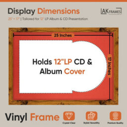 "AK Frames 25X17"" Rustic Oak Modern Vinyl Record Frame With Poppy Red Mount For 12 Inch Lp Cover & Disc - Overlapped Design" - thumbnail 2