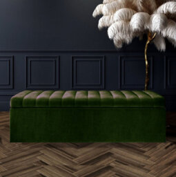 Safar 3Ft Wide Ottoman Storage Box - Forest Green Plush Velvet Ottoman Bench With Storage