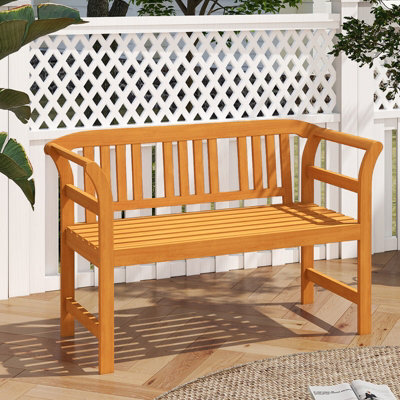 Gainoom Outdoor Bench Acacia Wood 2-Person Patio Loveseat With Backrest And Armrests - image 1