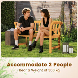 Gainoom Outdoor Bench Acacia Wood 2-Person Patio Loveseat With Backrest And Armrests - thumbnail 8