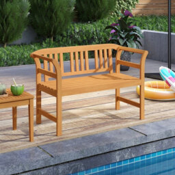 Gainoom Outdoor Bench Acacia Wood 2-Person Patio Loveseat With Backrest And Armrests - thumbnail 3