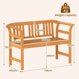 Gainoom Outdoor Bench Acacia Wood 2-Person Patio Loveseat With Backrest And Armrests - thumbnail 2