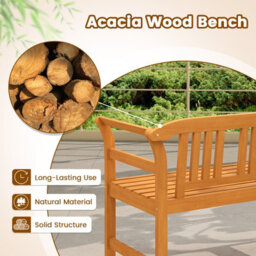 Gainoom Outdoor Bench Acacia Wood 2-Person Patio Loveseat With Backrest And Armrests - thumbnail 7