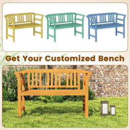 Gainoom Outdoor Bench Acacia Wood 2-Person Patio Loveseat With Backrest And Armrests - thumbnail 5