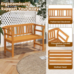 Gainoom Outdoor Bench Acacia Wood 2-Person Patio Loveseat With Backrest And Armrests - thumbnail 6