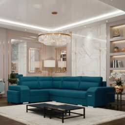Alvares Living Room Corner Sofa Bed With Polyurethane Foam Wave Springs Loose Back Cushions 305X205X90Cm Blue Left