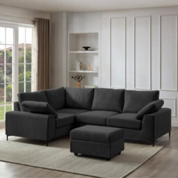 Home Detail Nora Left-Hand Facing Corner Sofa With Storage Footstool, Charcoal Linen - thumbnail 1