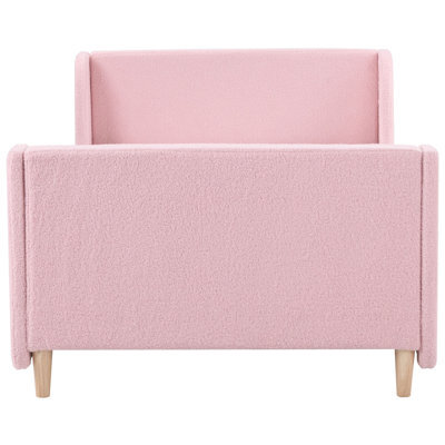 Wyld And Coco Cosynest Pink Bouclé Upholstered Bed Frame With Curved Headboard - 3Ft Eu Single For Kids Room - image 1