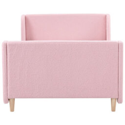 Wyld And Coco Cosynest Pink Bouclé Upholstered Bed Frame With Curved Headboard - 3Ft Eu Single For Kids Room - thumbnail 1