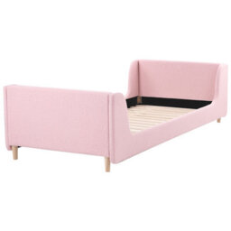 Wyld And Coco Cosynest Pink Bouclé Upholstered Bed Frame With Curved Headboard - 3Ft Eu Single For Kids Room - thumbnail 6