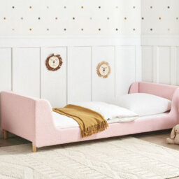 Wyld And Coco Cosynest Pink Bouclé Upholstered Bed Frame With Curved Headboard - 3Ft Eu Single For Kids Room - thumbnail 2