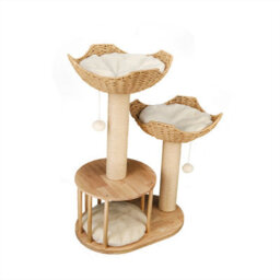 Bingopaw Solid Wood Cat Scratching Post Cat Tree Tower Kitten Condo, Embrace Basket Noon Break,60X40X99Cm - thumbnail 6