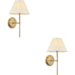 Loops 2 Pack Indoor Antique Brass Plate Wall Light - Ivory Silk Shade - Dimmable 6W Led E14