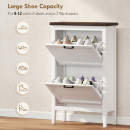 Homcom Shoe Cabinet With 2 Flip Drawers, Narrow Shoe Storage Cabinet, White - thumbnail 5
