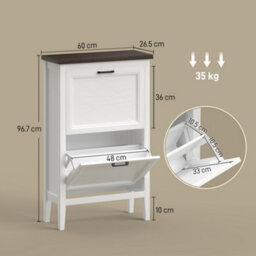Homcom Shoe Cabinet With 2 Flip Drawers, Narrow Shoe Storage Cabinet, White - thumbnail 3