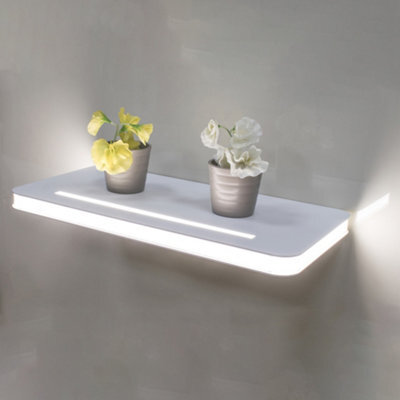 Bubly Bathrooms Vega 400mm Led Illuminated Bathroom Shelf - Modern Wall-Mounted White Aluminium With Ip44 Rating - image 1