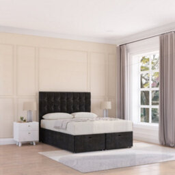 Sloomy Alabama End Lift Ottoman Bed 5Ft With Sprung Memory Mattress - Black Plush & Headboard- King - thumbnail 2