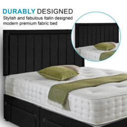 Dining Tables Cairo Matching Headboard Divan Set, 2 Drawer On Same Side With Sprung 1500 Comfort Mattress - Plush Black  - Double - thumbnail 3