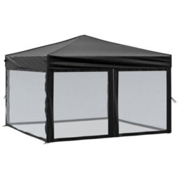 Walplus Folding Party Tent Garden Gazebo Canopy With Sidewalls Black 3X3 M - thumbnail 2