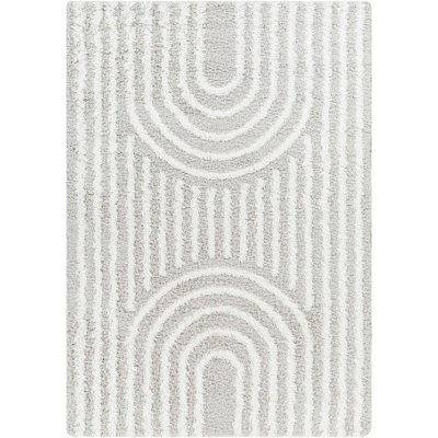 Livabliss Urban Shaggy-Modern Grey White Soft Plush Pile Living Bedroom Rug 200 X 290 Cm Easy Care, Non Shedding - image 1