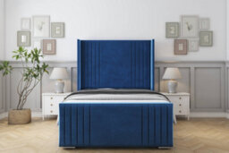 "Sloomy Camden Navy Plush Bed Frame With Mattress With 50""  Upholstered Wingback Headboard 4'6 Double"
