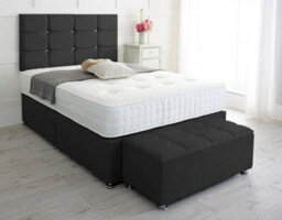 Adore Designs Roma Chenille Divan Bed, With Pocket Mattress & Ottoman Storage Box - 5Ft Kingsize - Black - 4 Drawers - thumbnail 1