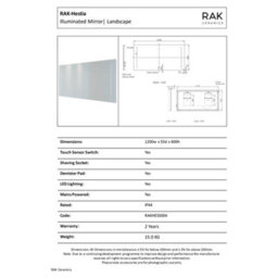 RAK Ceramics Rak Hestia 1200X600mm Rectangular Illuminated Led Bathroom Mirror With Demister & Shaving Socket - thumbnail 2