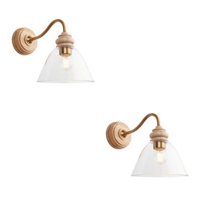 Loops 2 Pack Dimmable Wall Lights In Natural Ash And Aged Brass For Modern Interiors - image 1