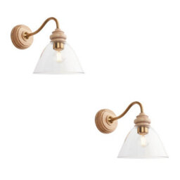 Loops 2 Pack Dimmable Wall Lights In Natural Ash And Aged Brass For Modern Interiors - thumbnail 1